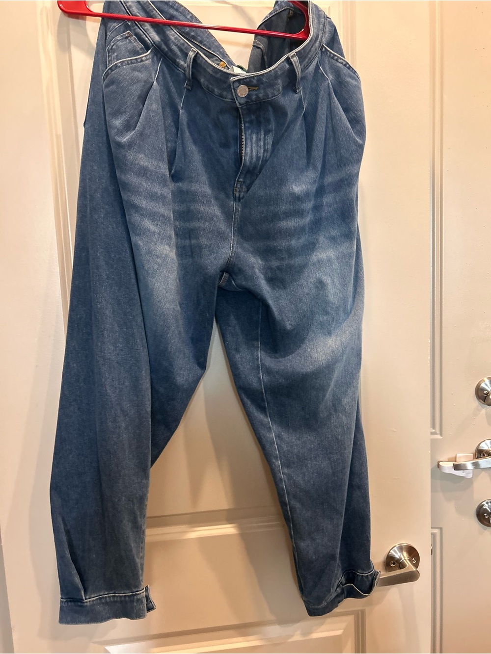 HALARA Blue Pleated High-Waist Denim Jogger Pants